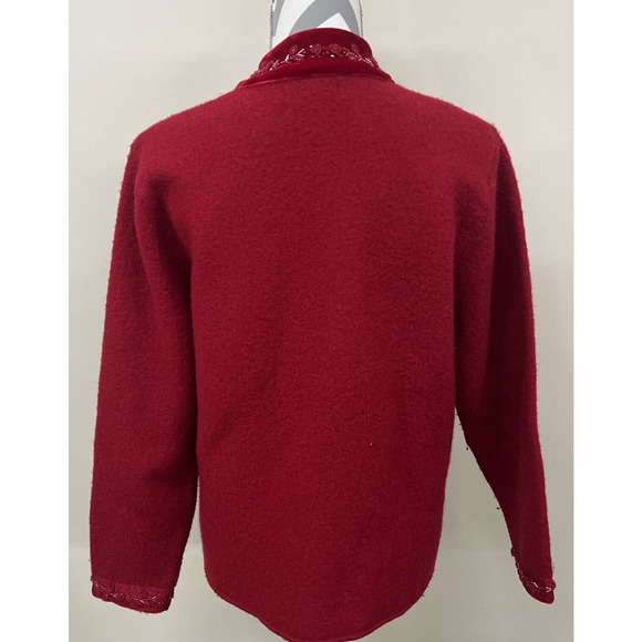 Vintage Alexandra Bartlett Wool Cardigan Red Embroidered Beaded Sweater Small FS - Picture 3 of 12